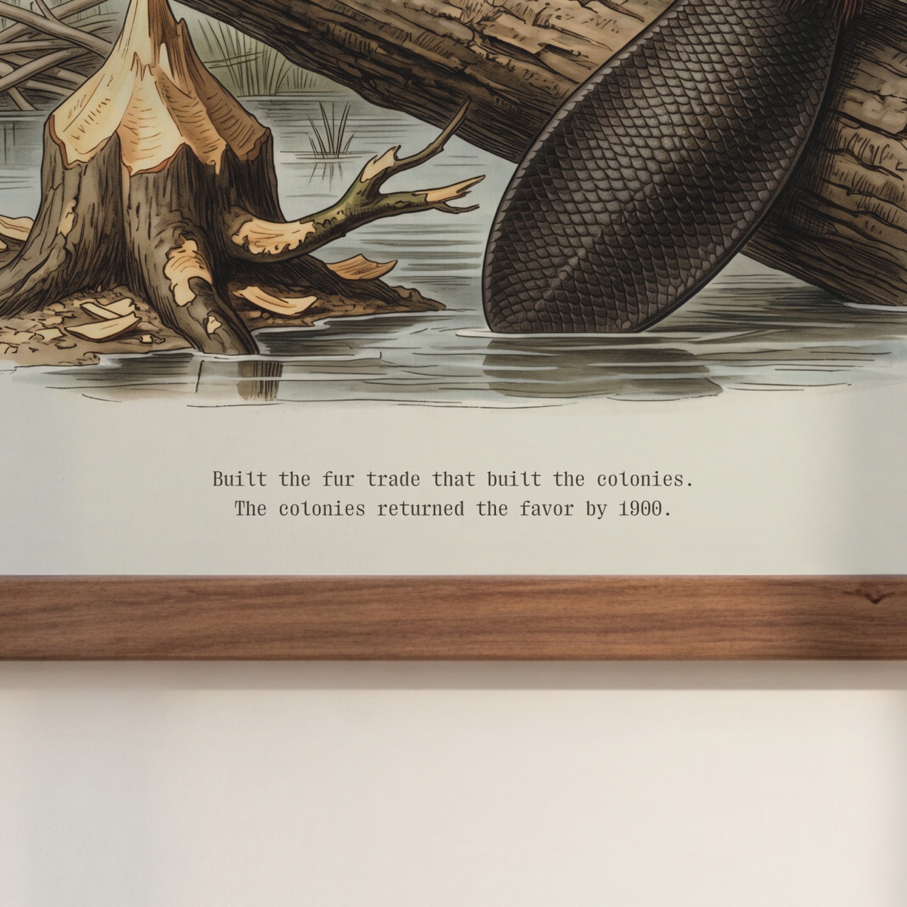 American Beaver print detail with caption